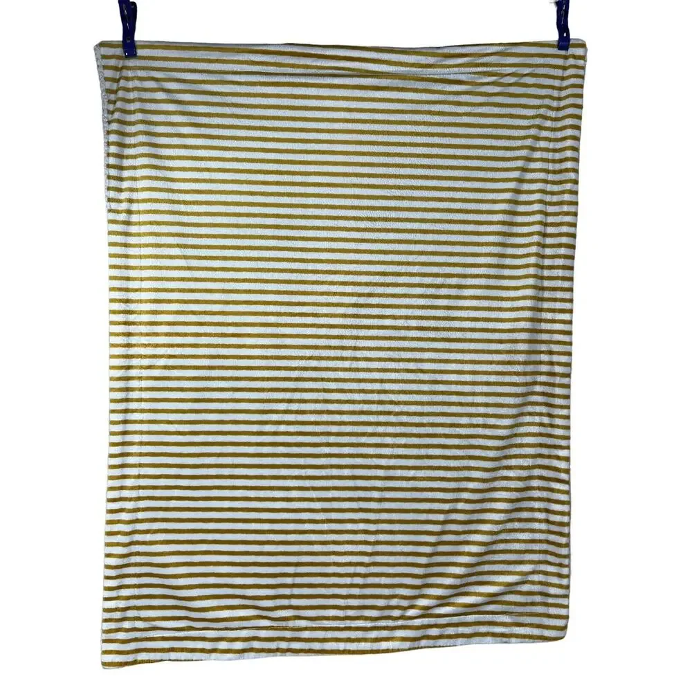 Mustard Yellow White Striped Baby Blanket Sherpa
